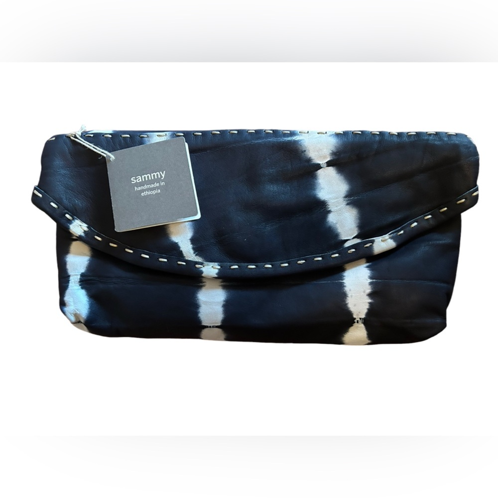 NWT $180 Sammy Of Ethiopia Tie Dye sheepskin Leather blue Clutch
